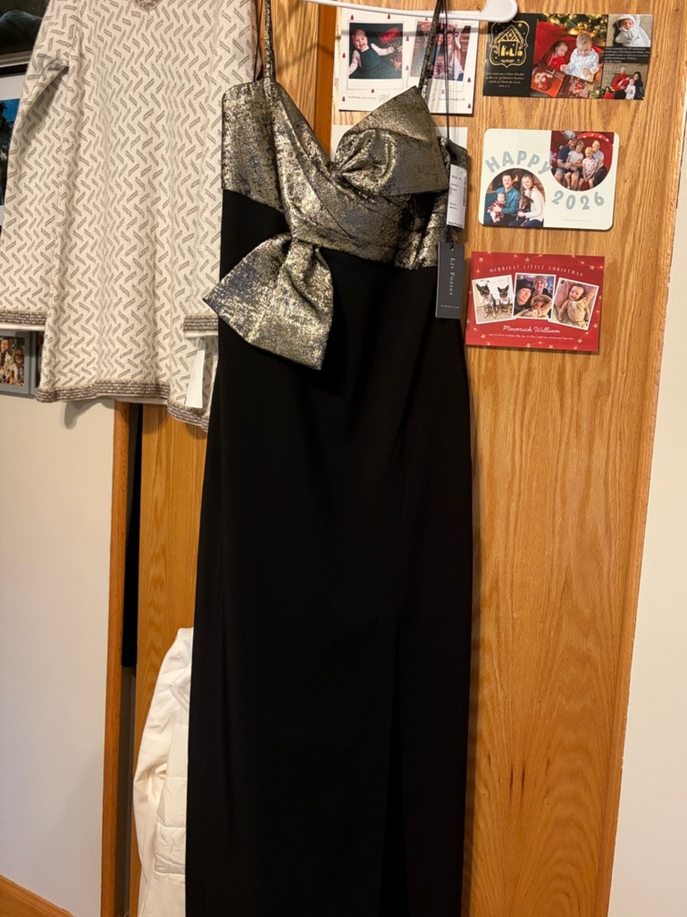 NWT $295 Liv Foster Gold & Black Contrast Twist Maxi Gown Dress Bow Detail Sz 10 - Picture 7 of 12